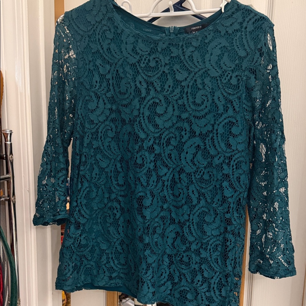 Forever 21‎ Teal Lace Blouse